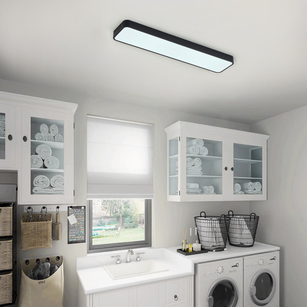 1 Light Scandinavian Style Black Linear Flush Mount Ceiling Light Even Illumination Dimmable
