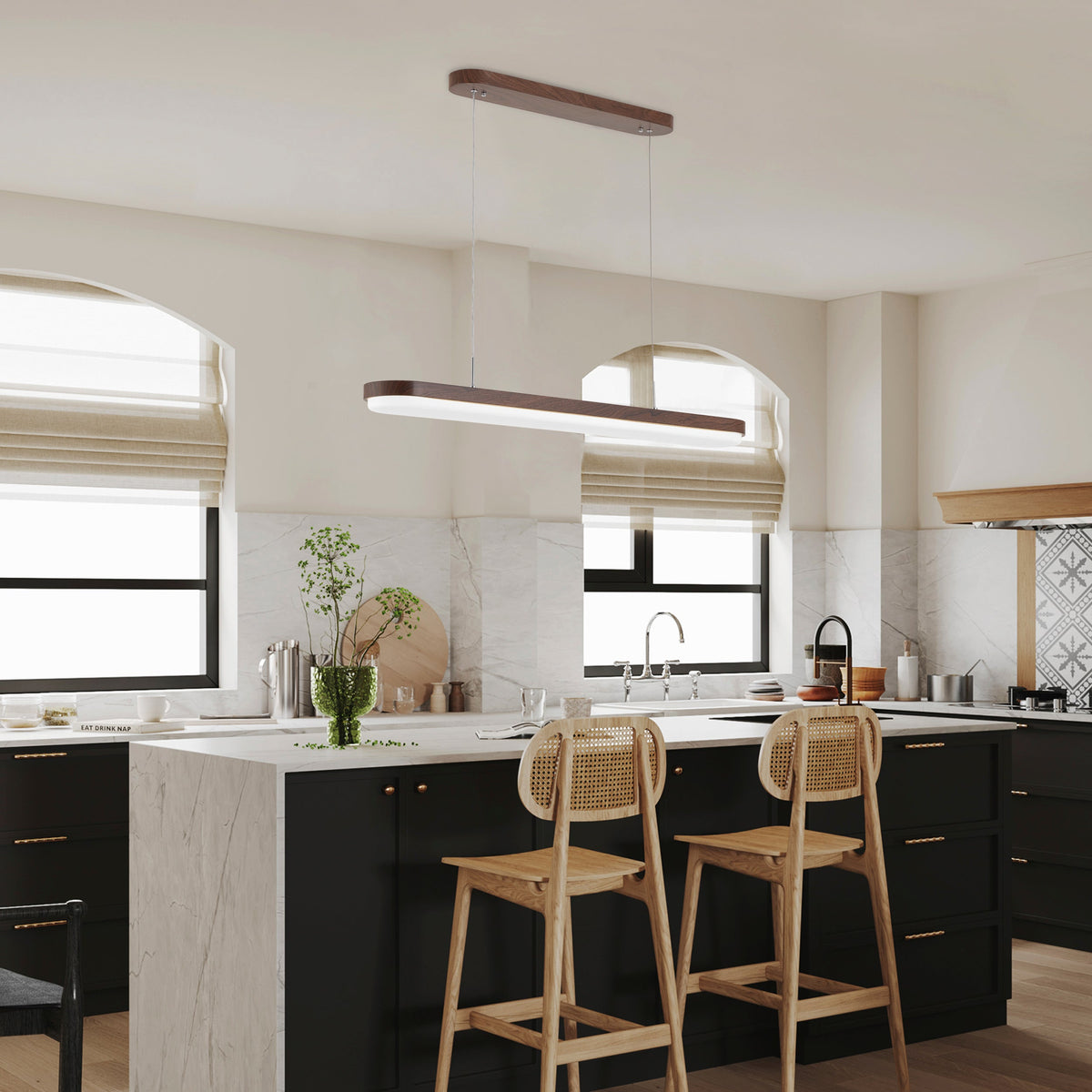 1-Light Contemporary Linear Pendant Long Slim Hanging Light Dimmable