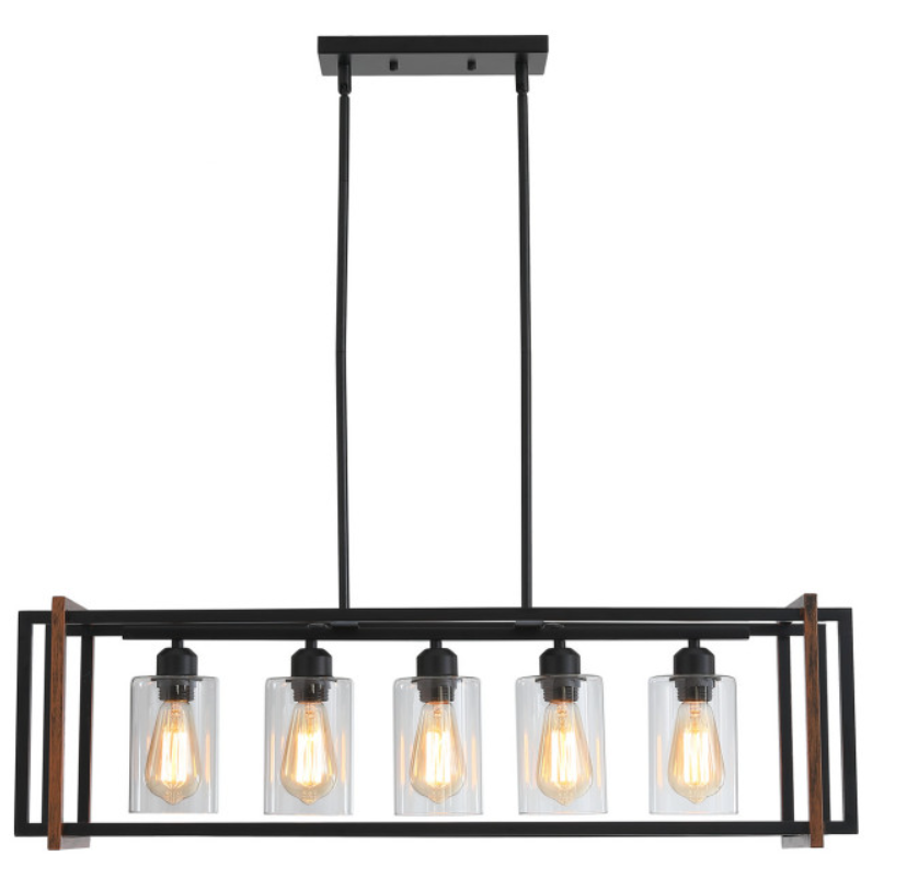 5-Lights Metal Linear Design with Glass Shade Kitchen Island Lights