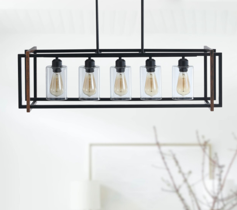 5-Lights Metal Linear Design with Glass Shade Kitchen Island Lights