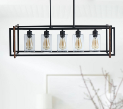 5-Lights Metal Linear Design with Glass Shade Kitchen Island Lights