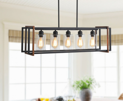 5-Lights Metal Linear Design with Glass Shade Kitchen Island Lights
