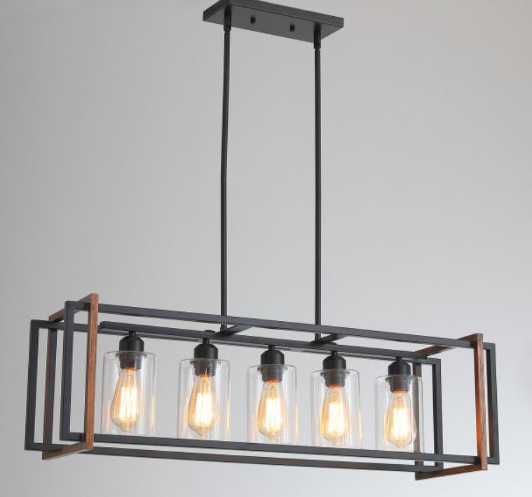 5-Lights Metal Linear Design with Glass Shade Kitchen Island Lights