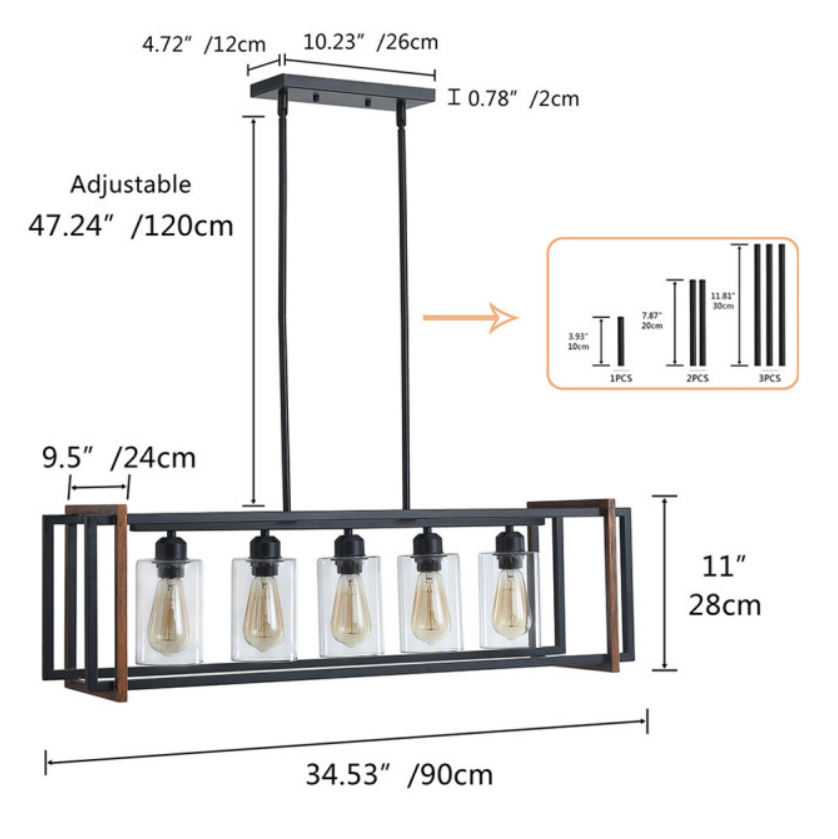 5-Lights Metal Linear Design with Glass Shade Kitchen Island Lights