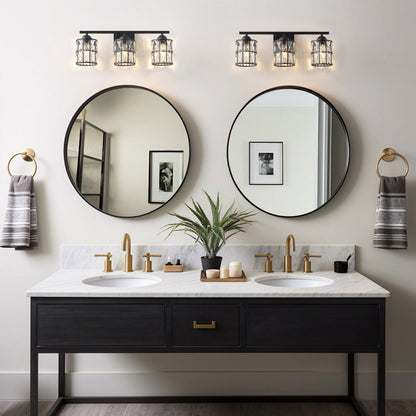 3-Light Industrial Black Crystal Vanity Light Fixture