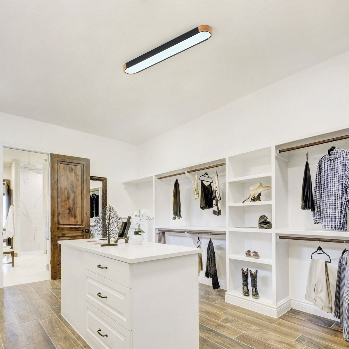 1-Light Dewdrop 37.4" Modern Linear LED Dimmable 5CCT Flush Mount  Ceiling Light