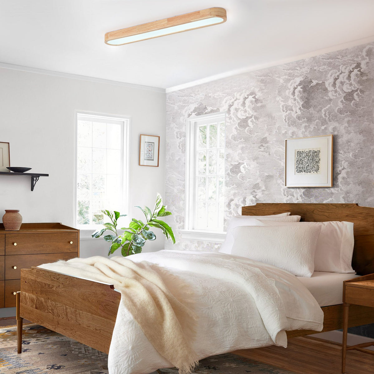 1-Light Scandinavian Ceiling Light Flush Mount Linear Long Bar