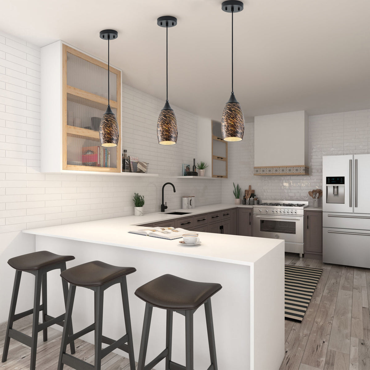1-Light Modern Art Glass Pendant Marble Shade for Kitchen Island