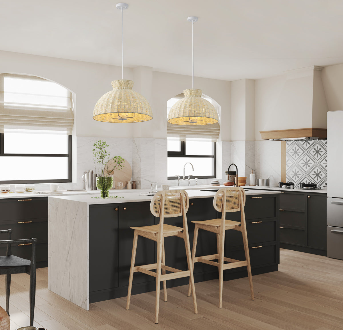 4 -Light Japandi Style Pendant Light Nordic Rattan Fixture