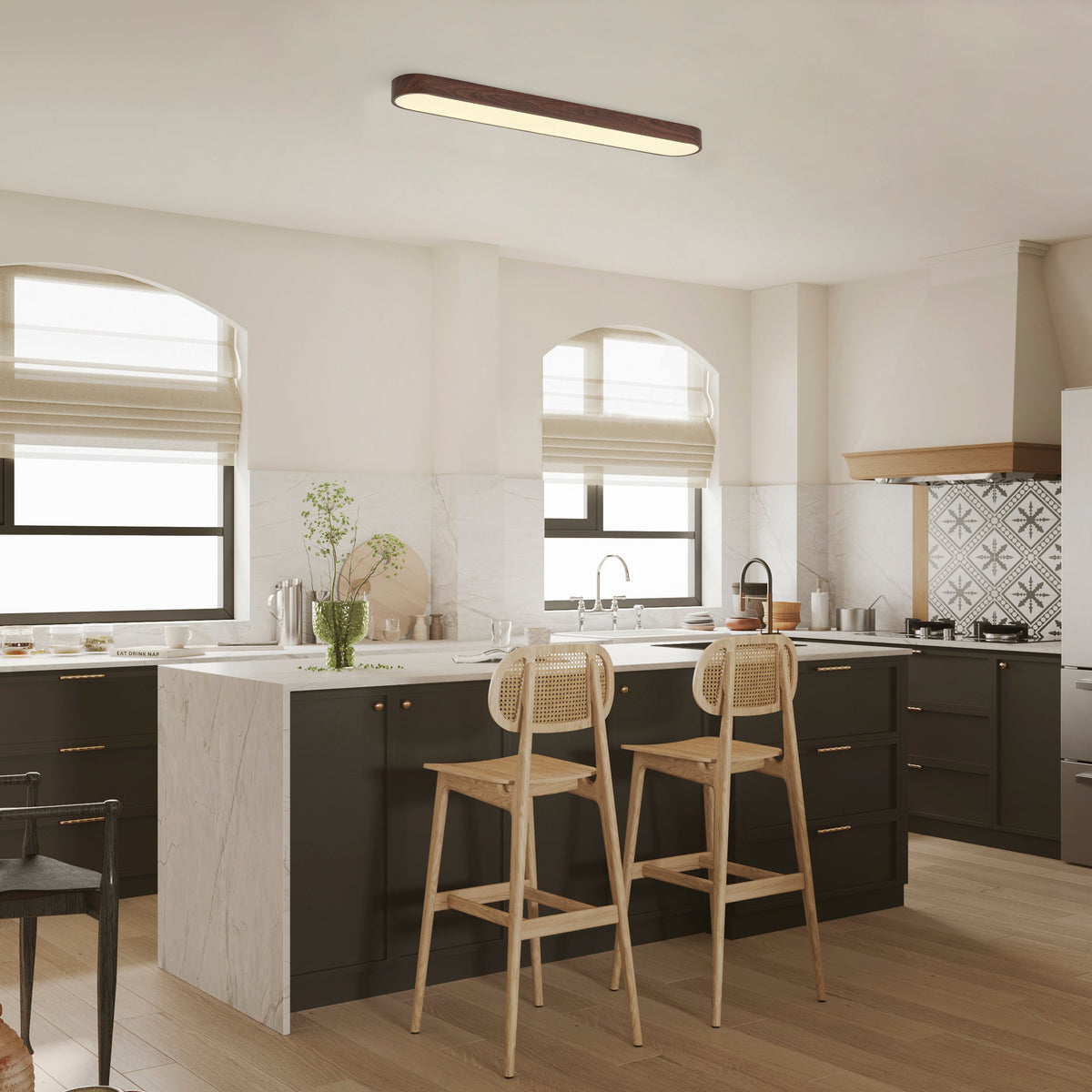 1-Light Scandinavian Ceiling Light Long Flush Mount LED Linear