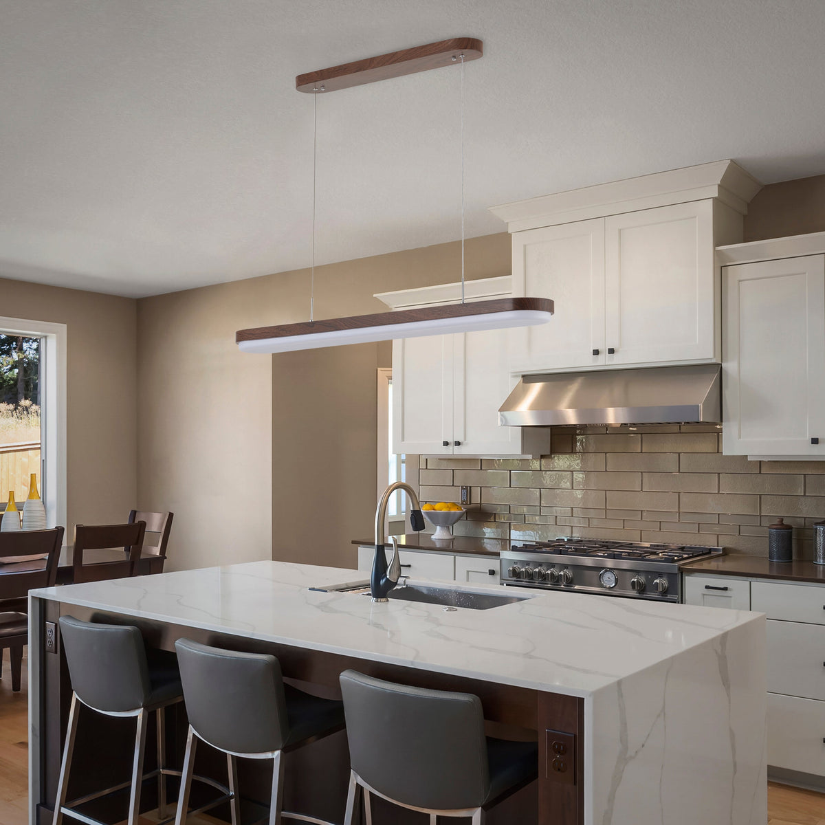 1-Light Contemporary Linear Pendant Long Slim Hanging Light Dimmable