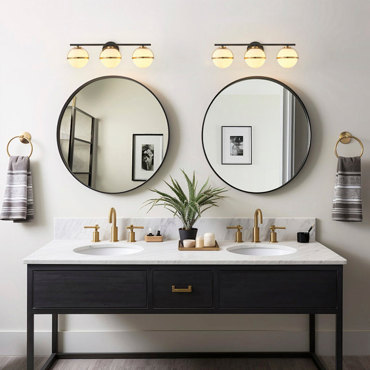 Modern Minimalist Vanity Light Dewdrop Black And Gold Globe Frosted Glass For Bathroom
