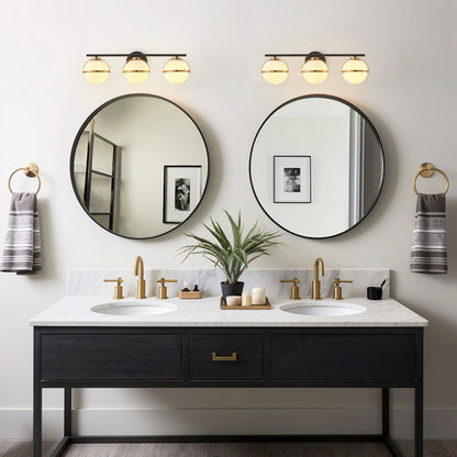 Modern Minimalist Vanity Light Dewdrop Black And Gold Globe Frosted Glass For Bathroom