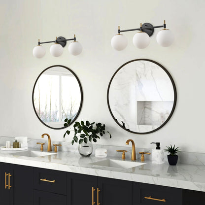 3-Light Mid-Century Modern Black & Gold Vanity Light for Bathroom