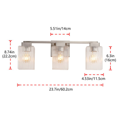 3-Lights Simple Style Dimmable Bathroom Clear Glass Wall Vanity Lighting
