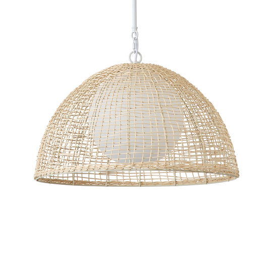 1-Light Boho Rattan Pendant Light Wicker Light Fixture Woven Dome For Kitchen Island Living Room