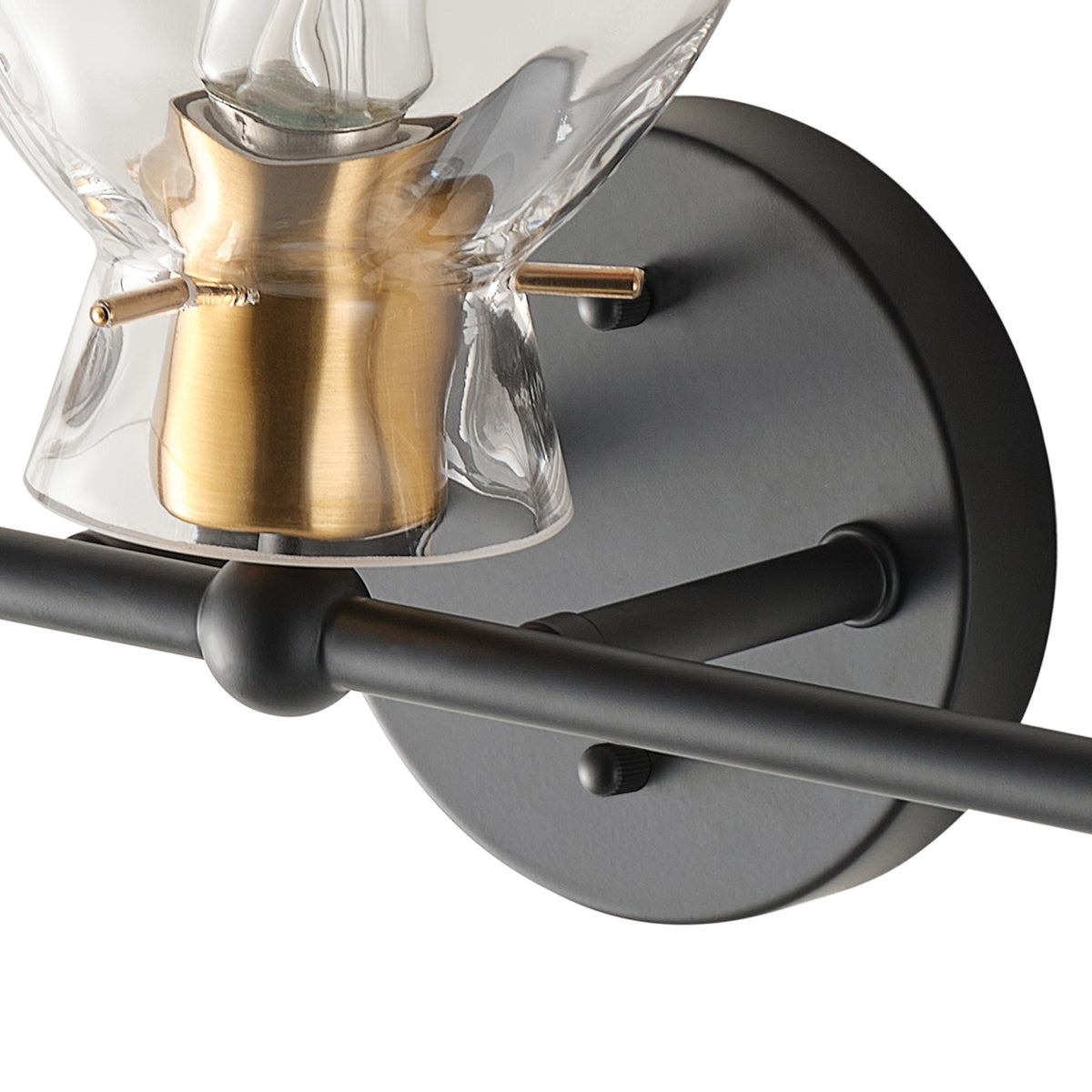 3-Light Modern Mirror Lamp Black with Brass-Textured Glass Dressing Table Lamp