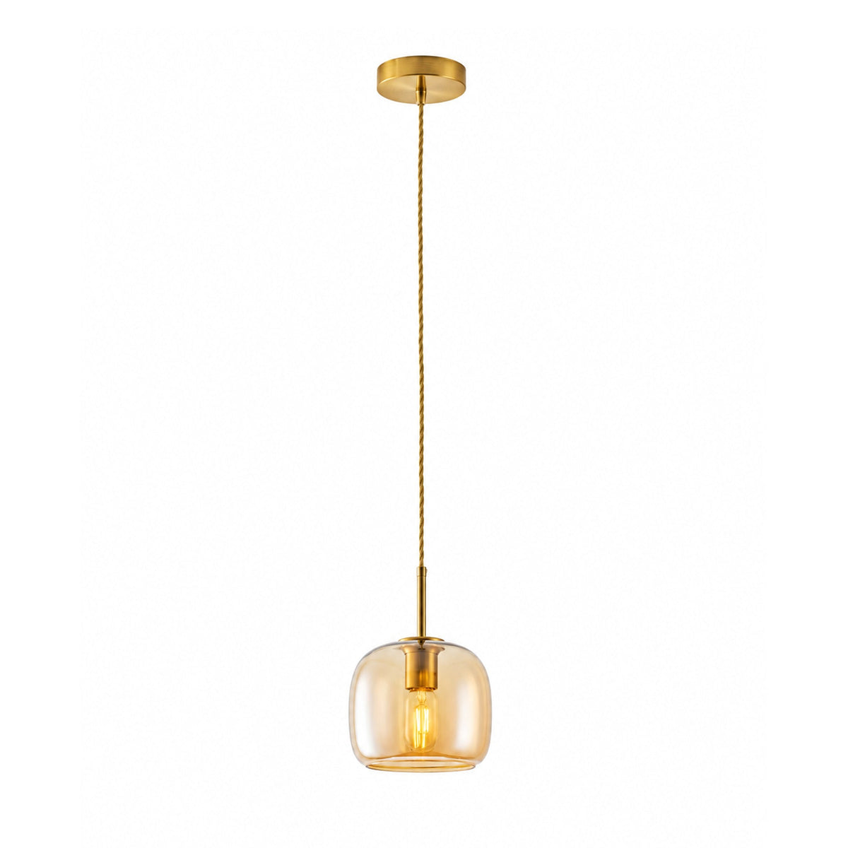 1-Light Amber Glass Pendant Light for Kitchen Island