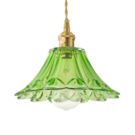 3-Light Vintage Green Glass Shade Pendant Lights