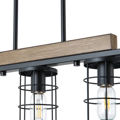 5‑Light Industrial Farmhouse Black Faux Wood  Pendant Light