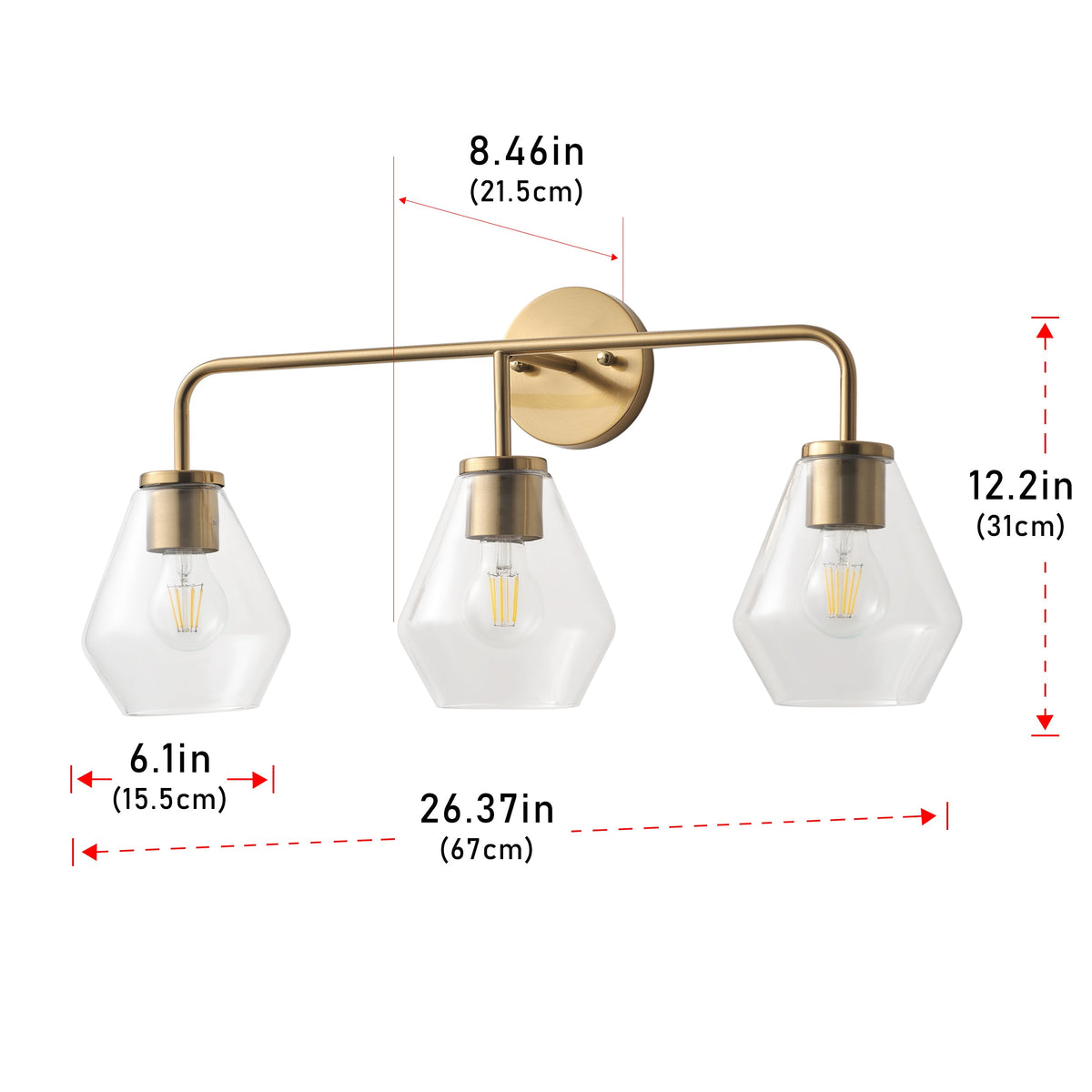 3-Lights Irregular Glass Shade Bathroom Vanity Lighting