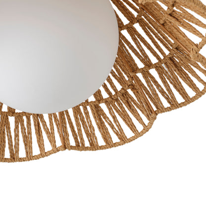 1-Light Dewdrop Boho Semi Flush Mount Ceiling Light Woven Rope Shade Globe