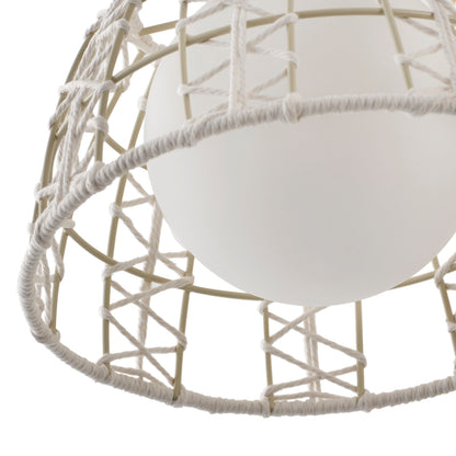 1-Light Boho Wall Sconce Gold Iron Woven Rope Shade Frosted Globe ETL Bedroom