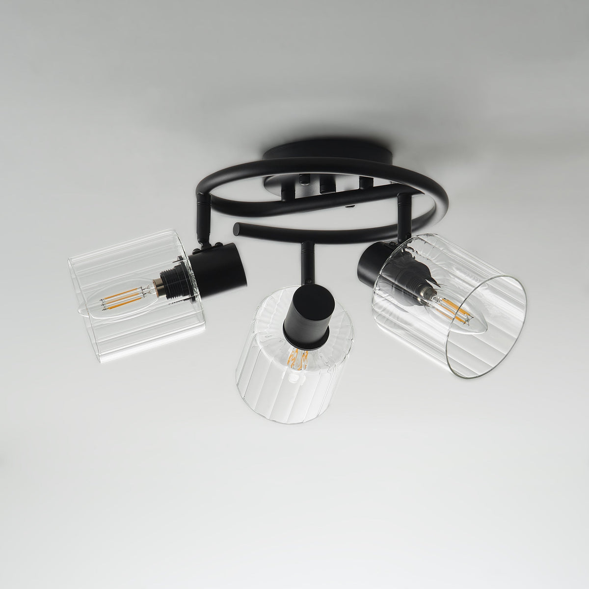3-Light Modern Adjustable Matte Black Semi-Flushed Ceiling Light