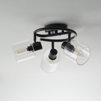 3-Light Modern Adjustable Matte Black Semi-Flushed Ceiling Light