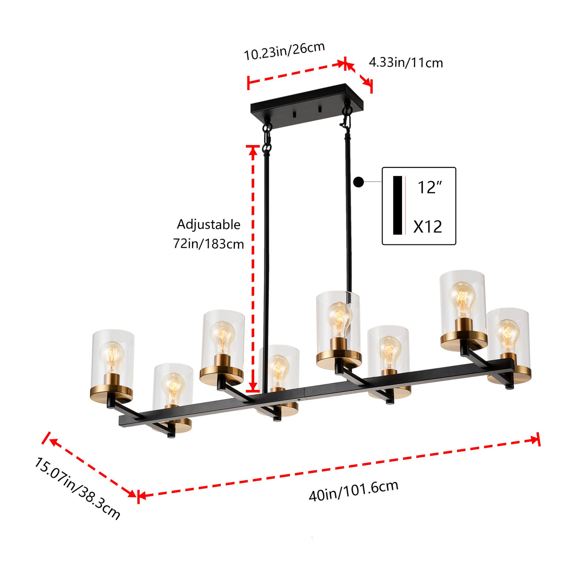 8-Lights Farmhouse Style Dimmable Glass Adjustable Kitchen Island Lights