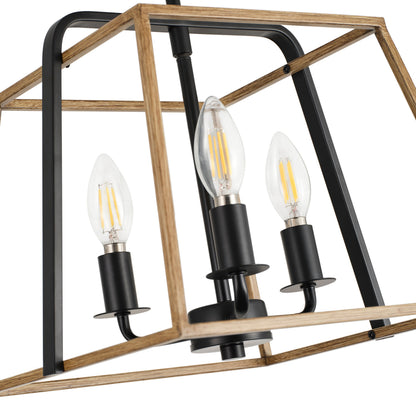 3-Light Industrial Semi Flush Mount Square Lantern Ceiling Light Brass