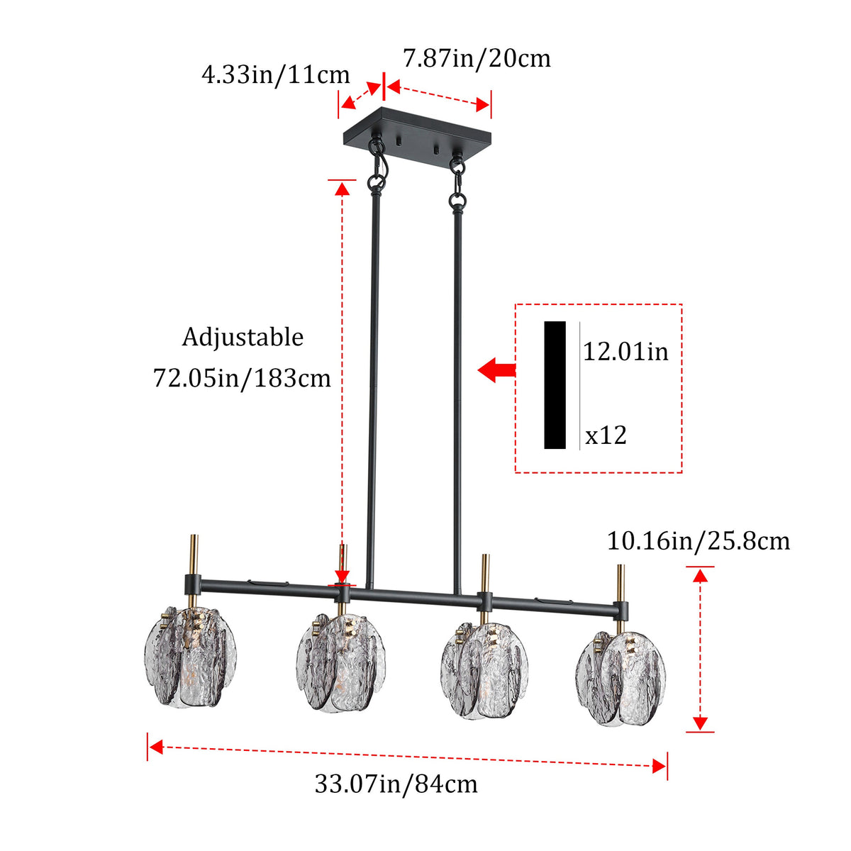 4-Light Modern Anthracite Kitchen Island  Chandelier