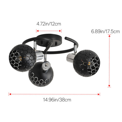 3-Light Modern Black Ceiling Semi-Recessed Spotlight