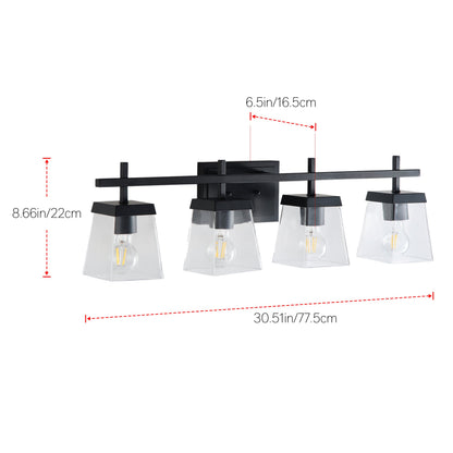 4-Light  Modern Black  Square Clear Glass Shades Vanity Light