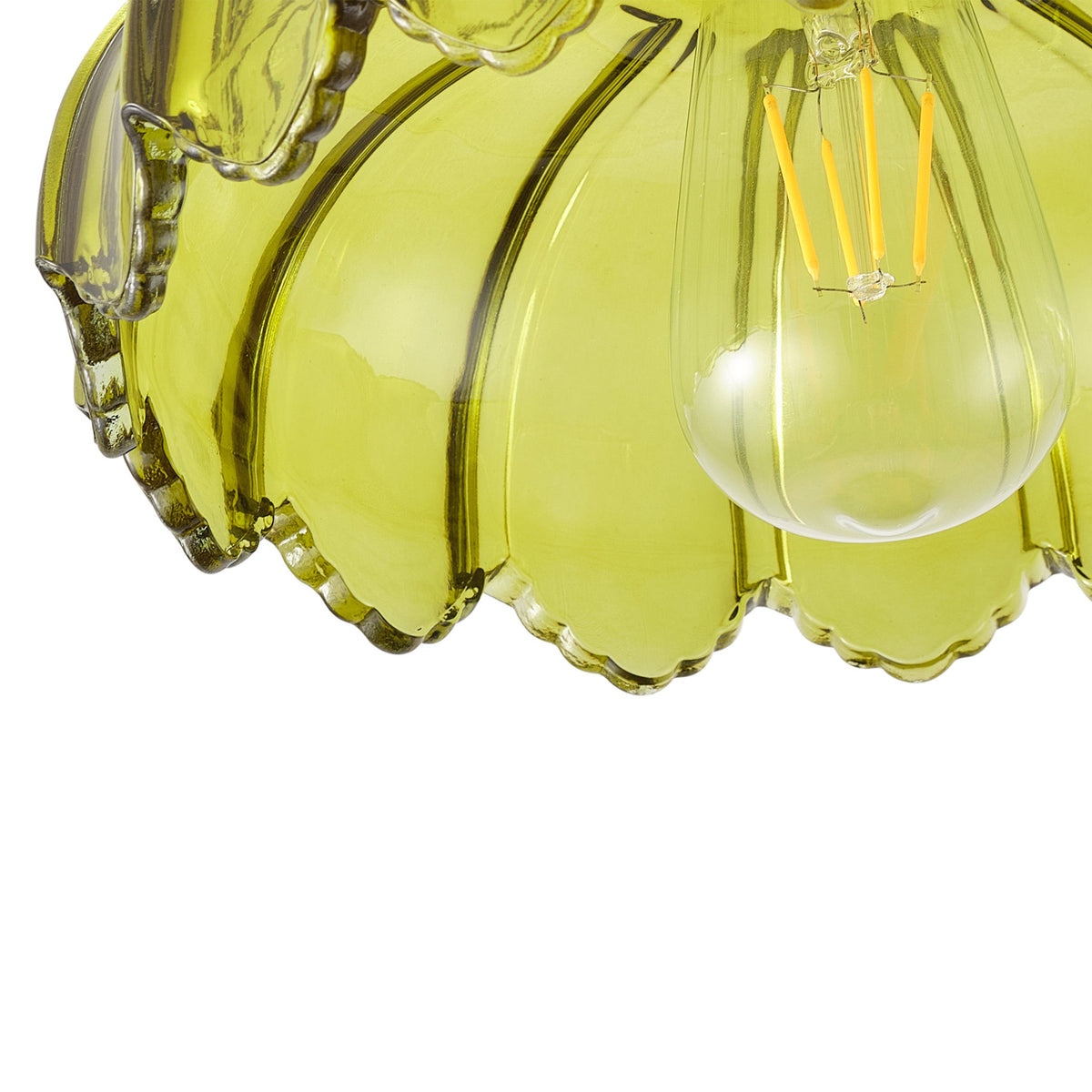 1-Light Vintage Green Glass Shade Semi Flush Mount Ceiling Light