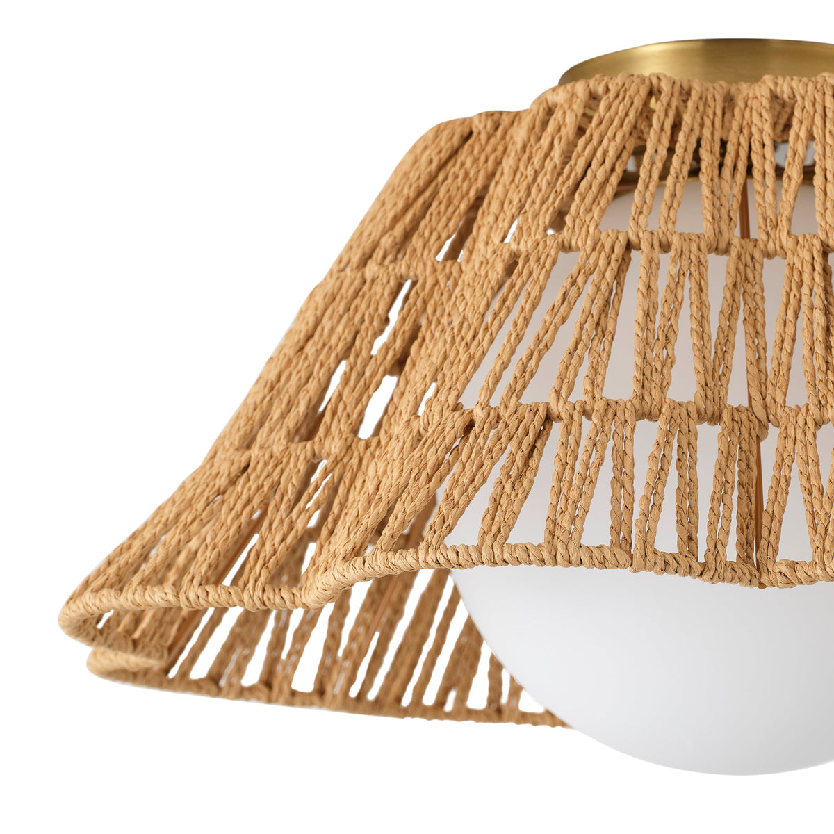 1-Light Dewdrop Boho Semi Flush Mount Ceiling Light Woven Rope Shade Globe