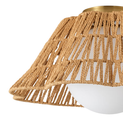 1-Light Dewdrop Boho Semi Flush Mount Ceiling Light Woven Rope Shade Globe