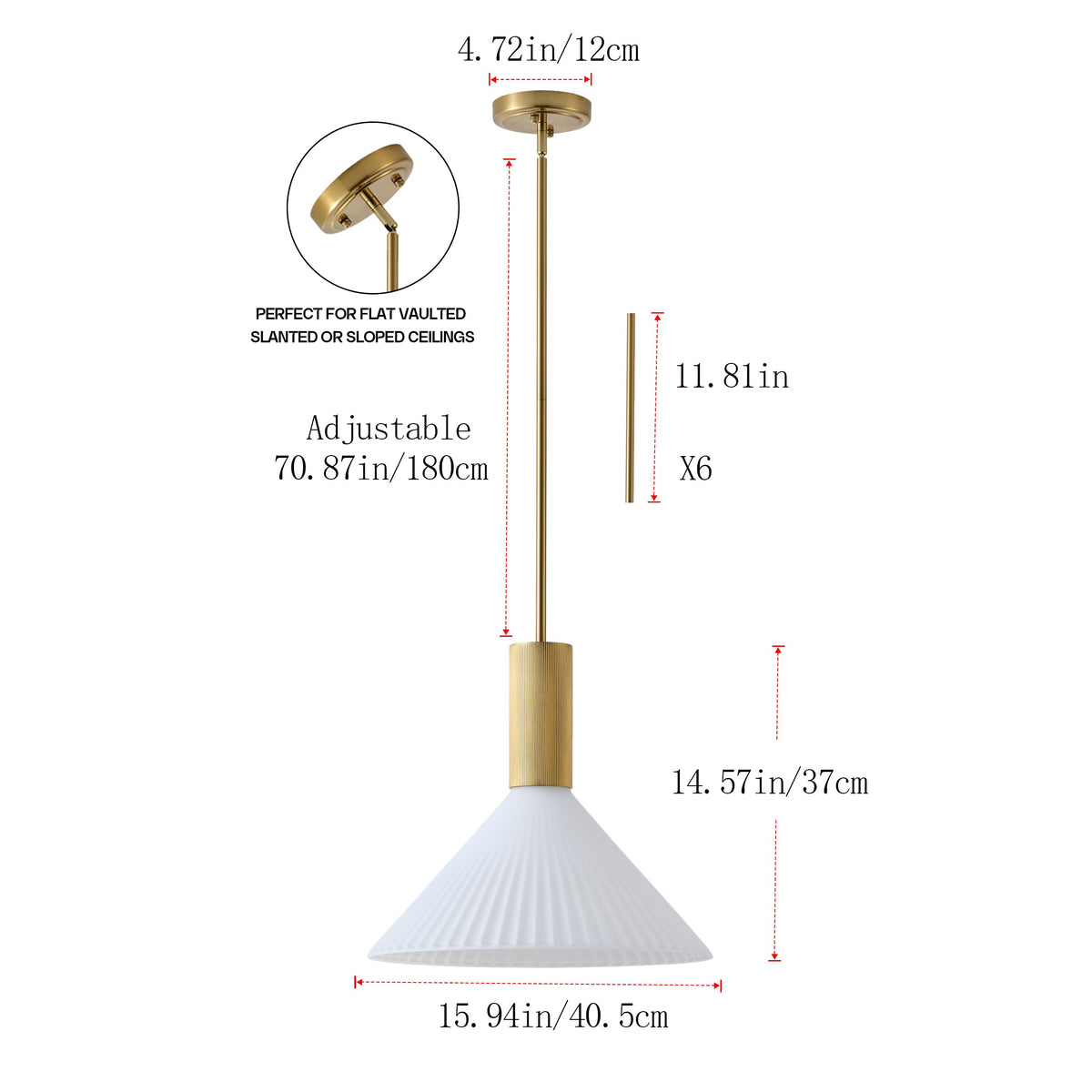 1-Light  Mid Century Modern Pendant Light Trumpet Conical White Glass ETL E26