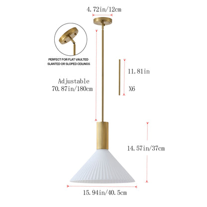 1-Light  Mid Century Modern Pendant Light Trumpet Conical White Glass ETL E26