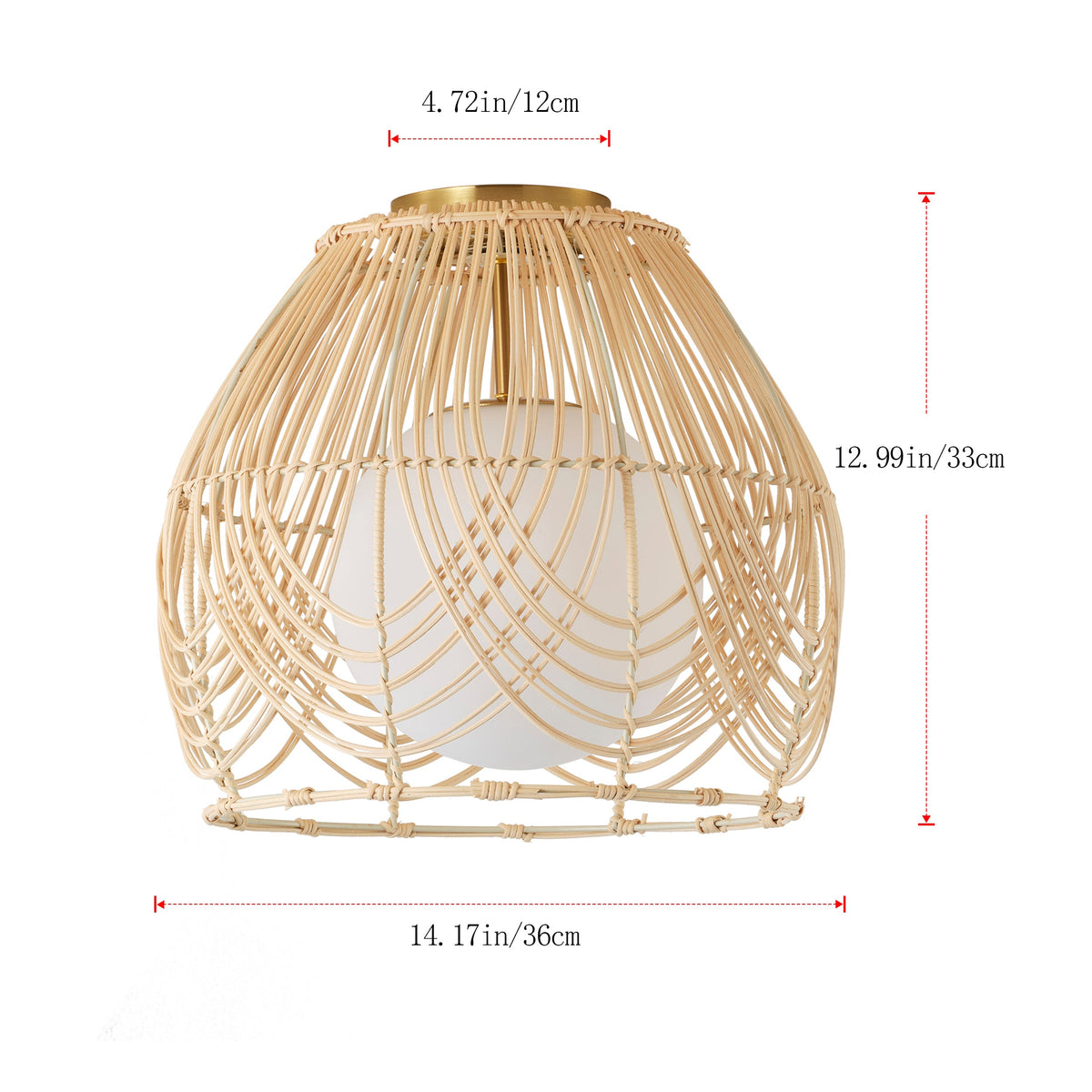 1-Light Boho Rattan Ceiling Light Woven Rattan Semi Flush Mount