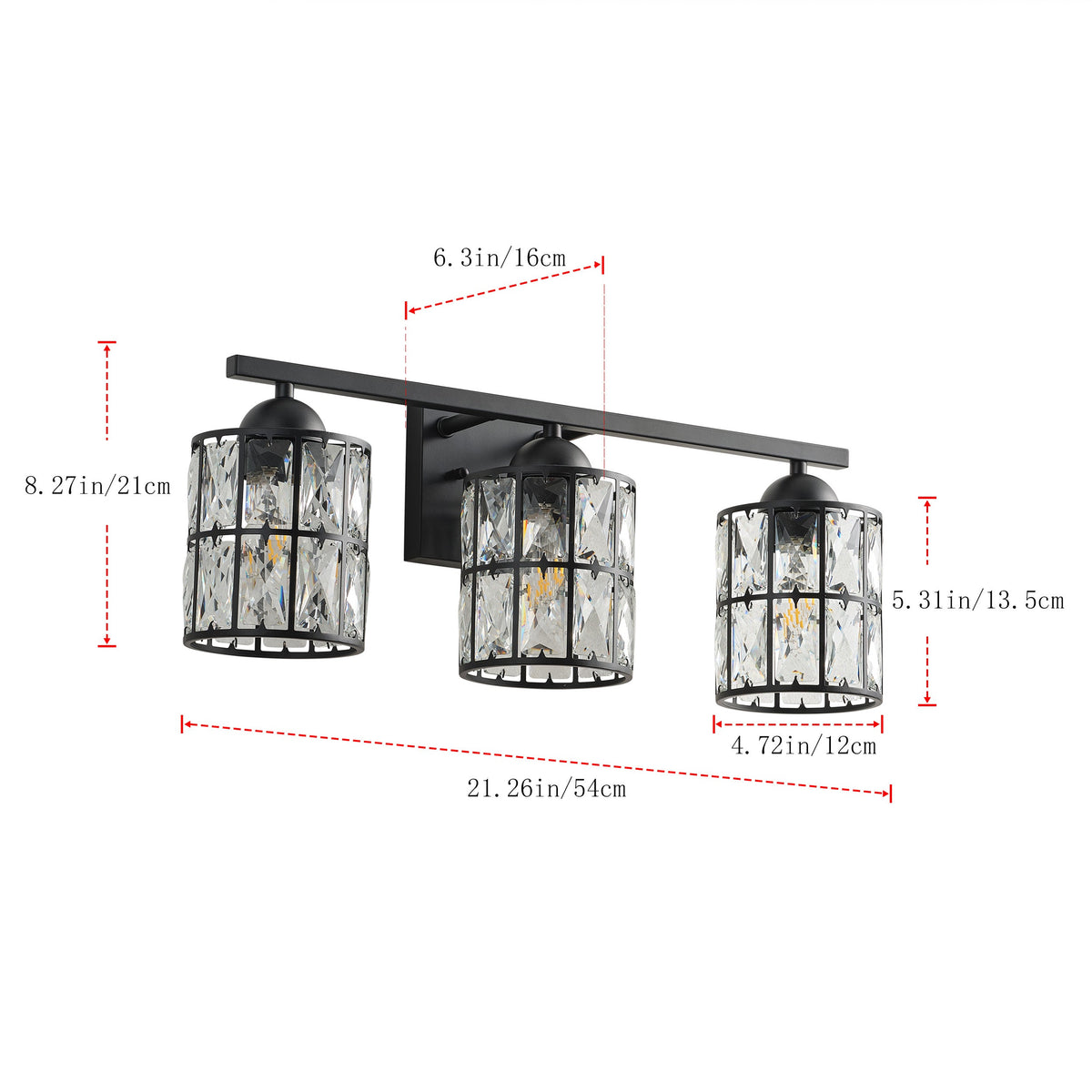 3-Light Industrial Black Crystal Vanity Light Fixture