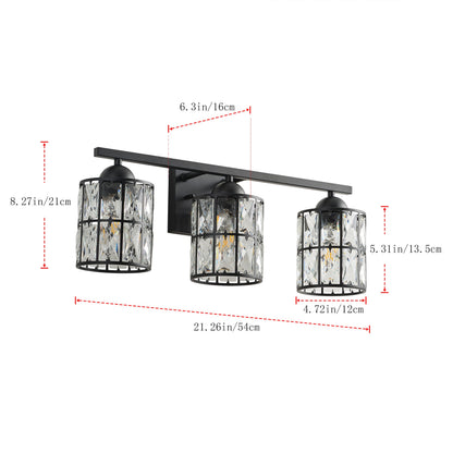 3-Light Industrial Black Crystal Vanity Light Fixture
