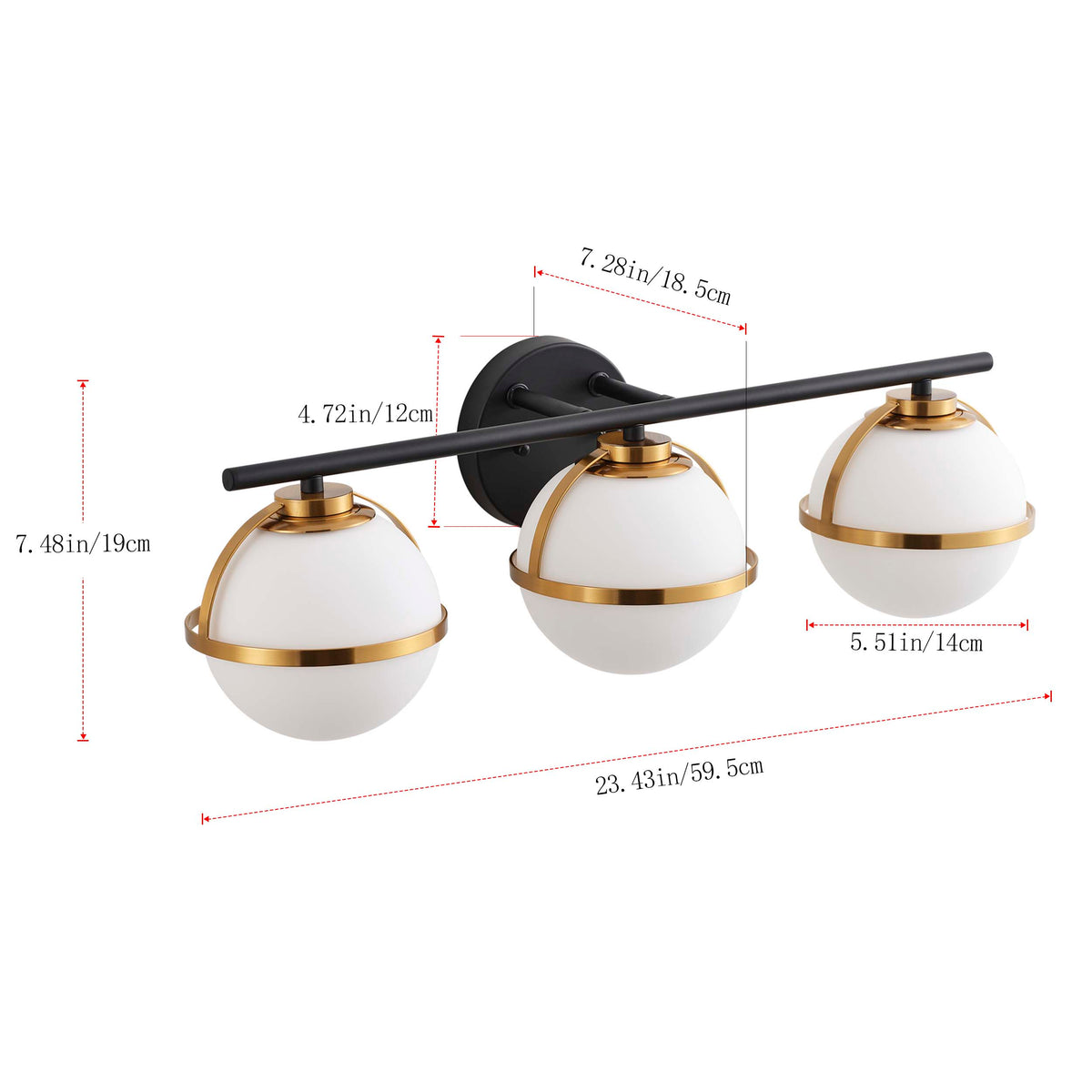 Modern Minimalist Vanity Light Dewdrop Black And Gold Globe Frosted Glass For Bathroom