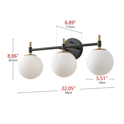 3-Light Mid-Century Modern Black & Gold Vanity Light for Bathroom
