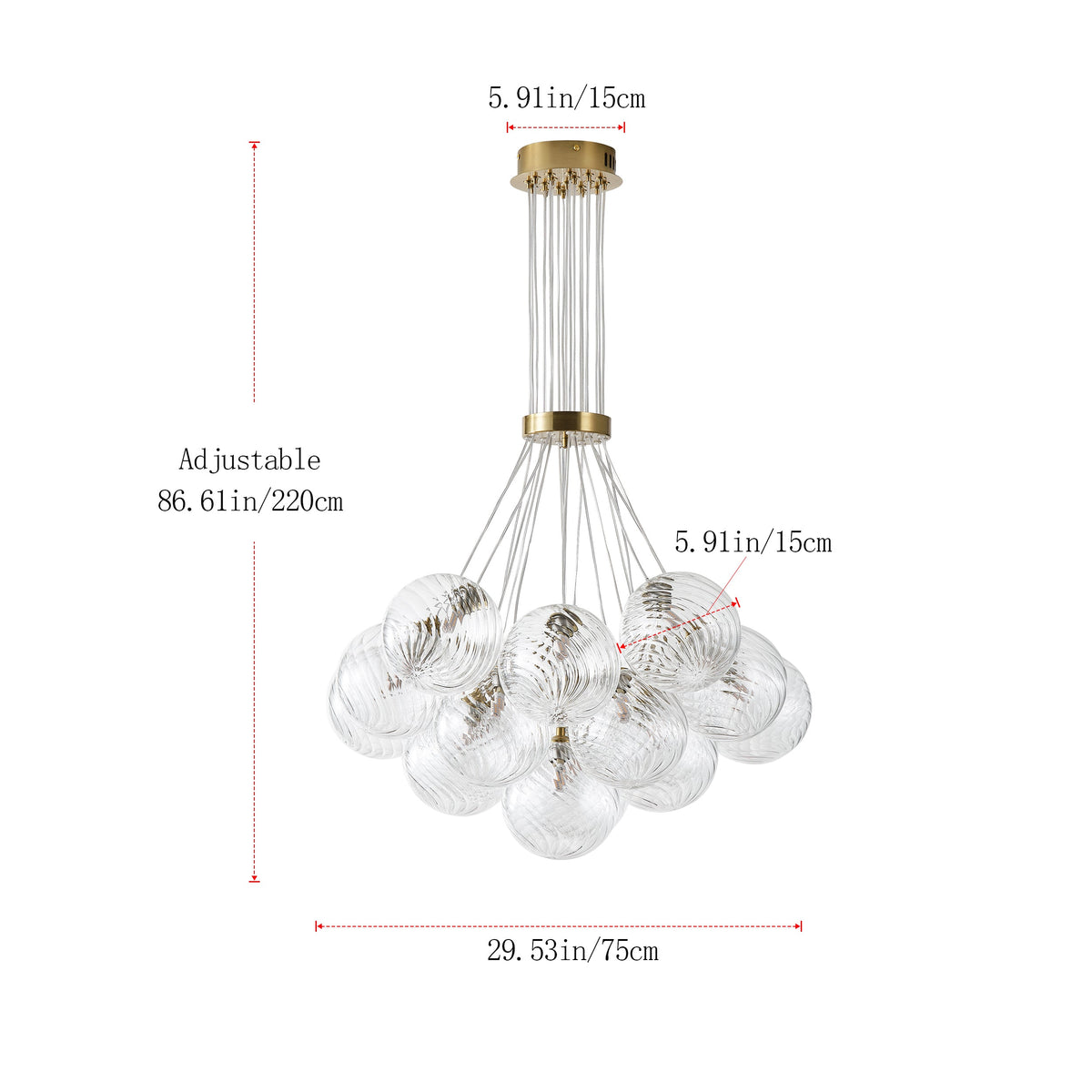 13&19-Light Modern Luxury Glass Globe Chandelier Copper Finish Cluster Pendant Light