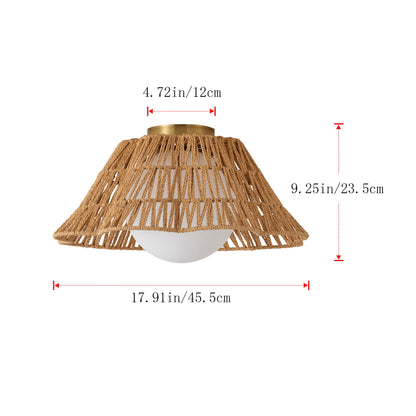 1-Light Dewdrop Boho Semi Flush Mount Ceiling Light Woven Rope Shade Globe