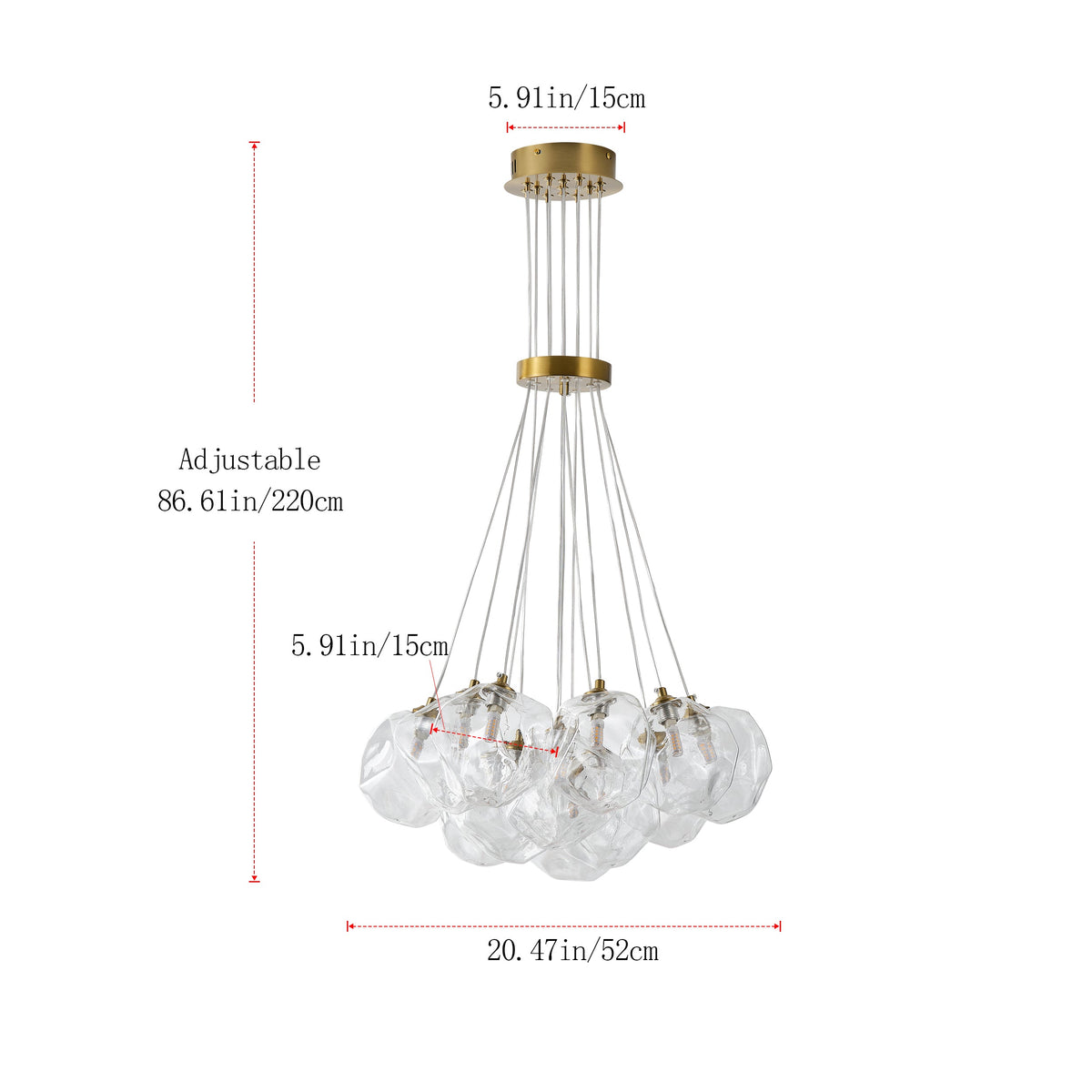 13&19-Light Modern Luxury Glass Globe Chandelier Copper Finish Cluster Pendant Light