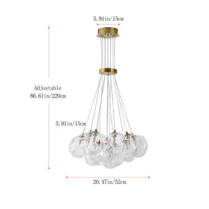 13&19-Light Modern Luxury Glass Globe Chandelier Copper Finish Cluster Pendant Light