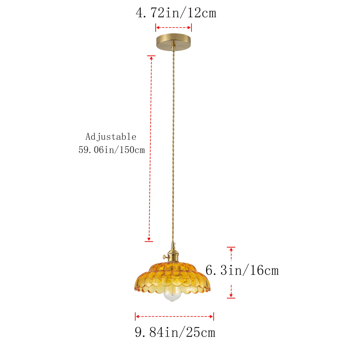 1-Light Vintage Amber Glass Pendant Light with Floral Shade