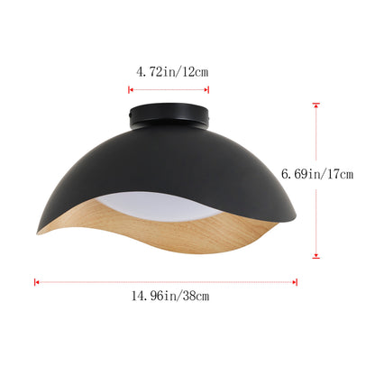 1-Light Modern Irregular LED Ceiling Light Matte Black Wood Grain